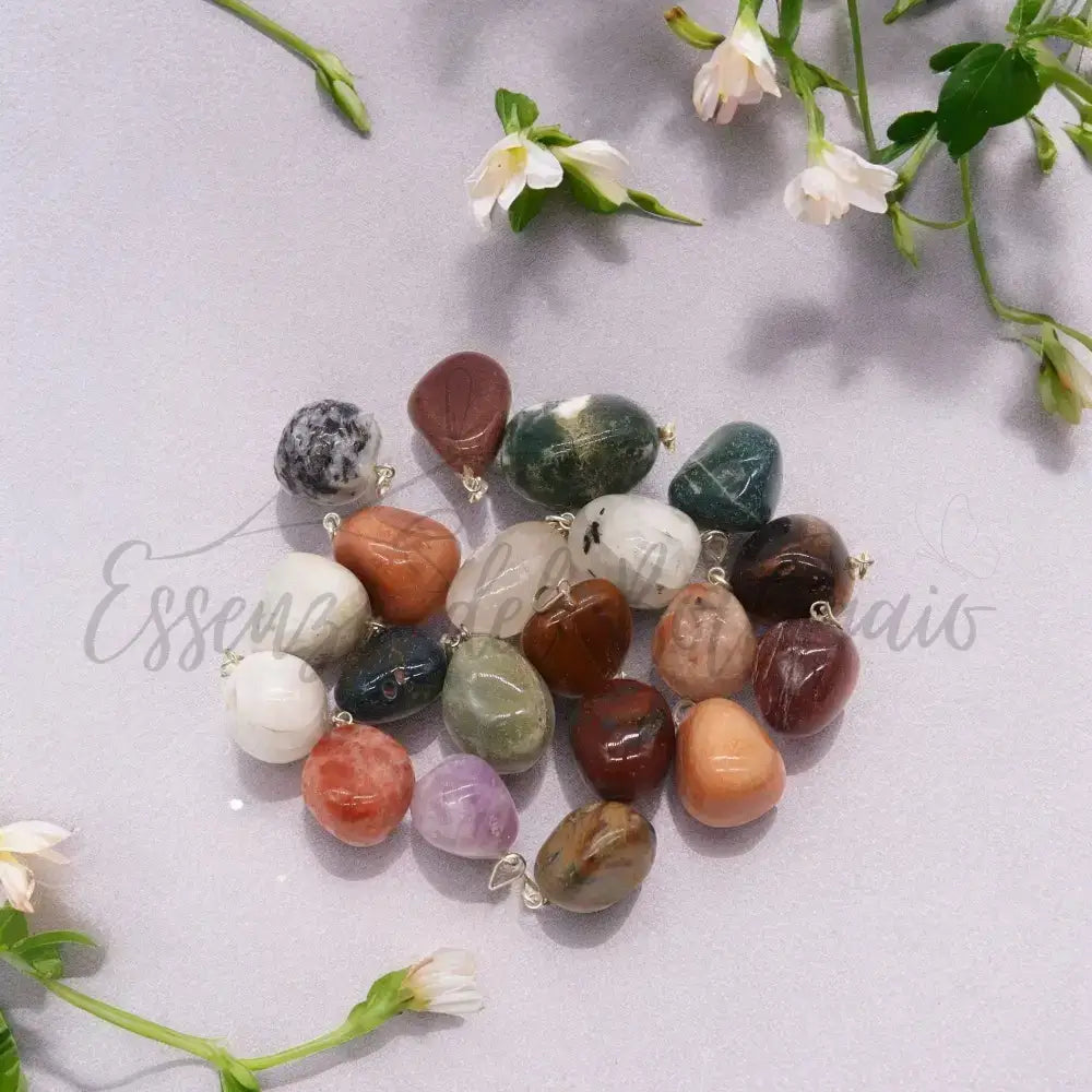 20 Pendenti Pietre Burattate & Gancio Placcato in Argento - Mixed Gemstones