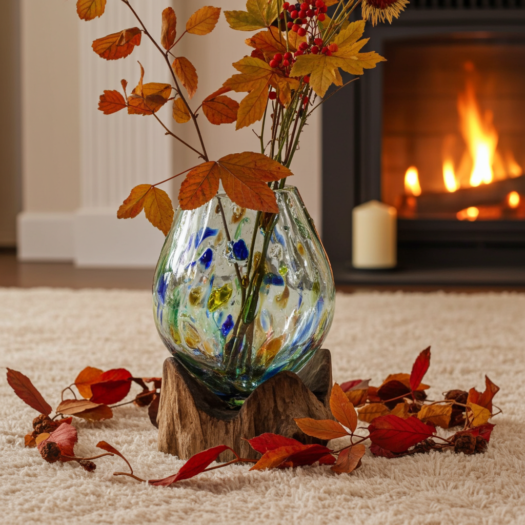 Vetro Soffiato su Legno - Colorato - Vaso Grande - Essenze del Bottegaio