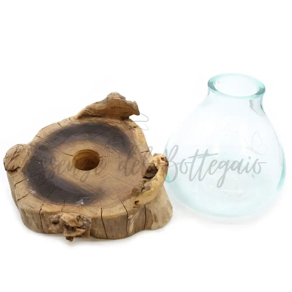 Acquario grande in vetro soffiato su legno - 32 cm - Molten Glass on Wood