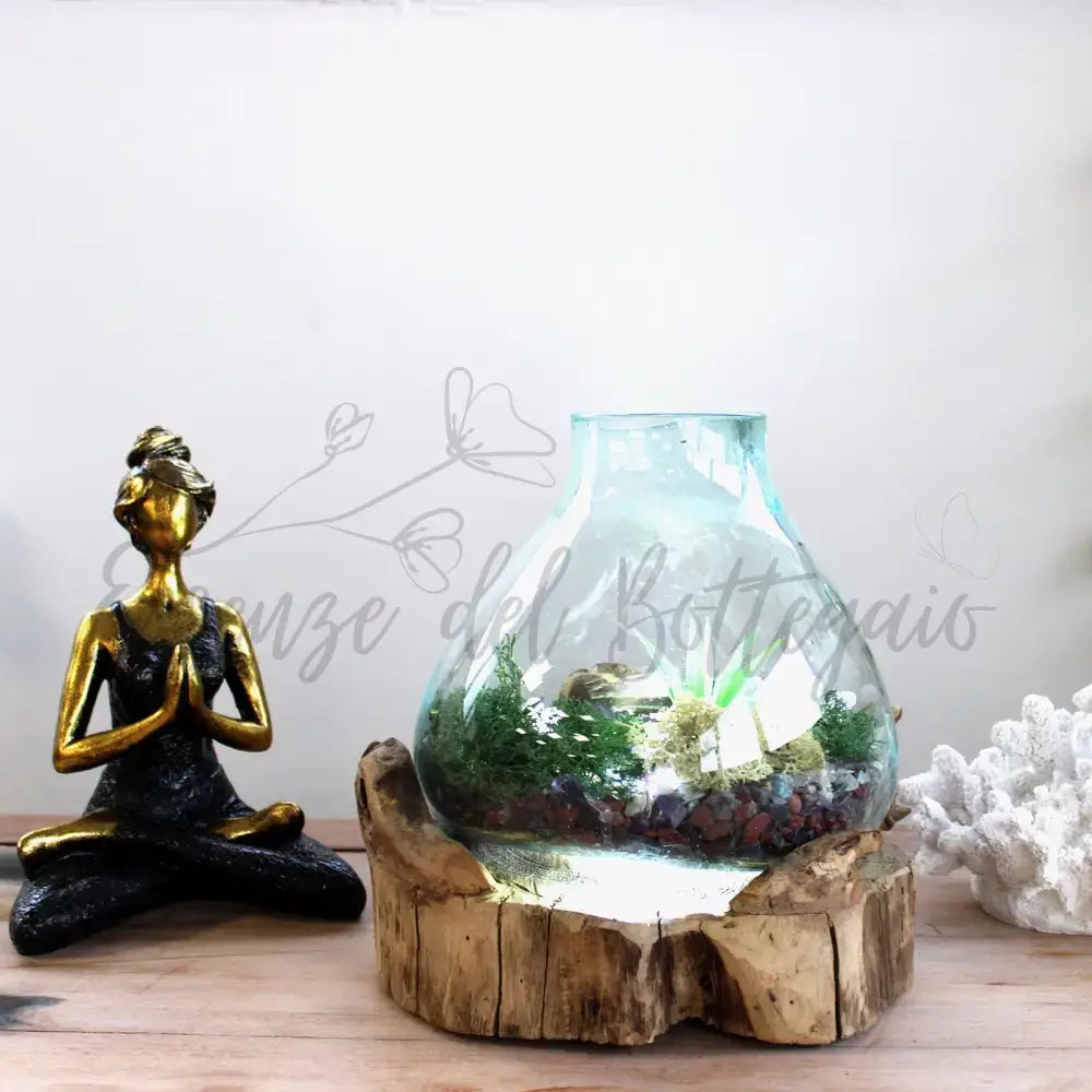 Acquario grande in vetro soffiato su legno - 32 cm - Molten Glass on Wood