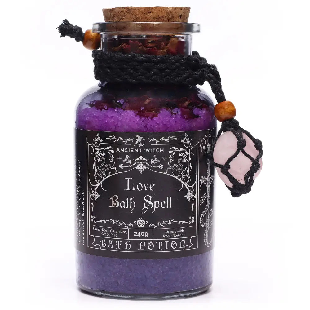 Pozione da Bagno Stregoneria Antica & Amuleto in Quarzo Rosa – Amore - Ancient Witch Bath Spell Potions