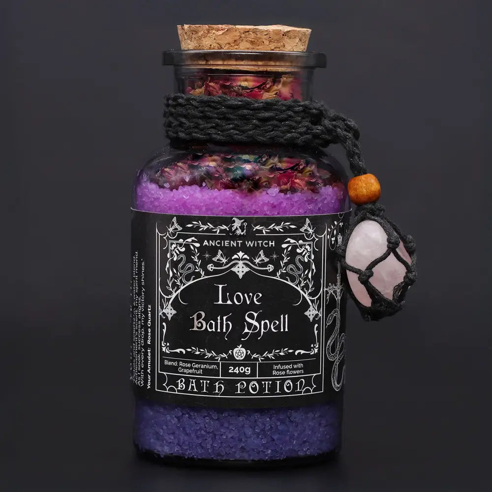 Pozione da Bagno Stregoneria Antica & Amuleto in Quarzo Rosa – Amore - Ancient Witch Bath Spell Potions