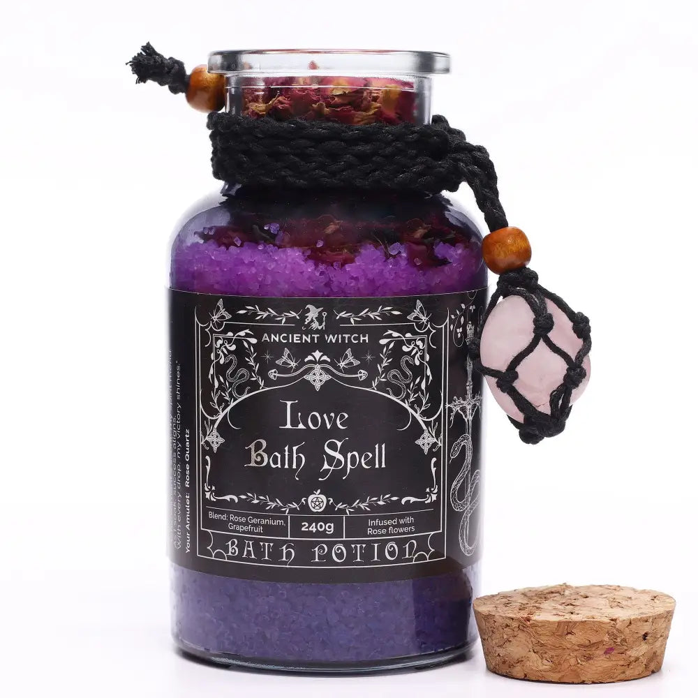 Pozione da Bagno Stregoneria Antica & Amuleto in Quarzo Rosa – Amore - Ancient Witch Bath Spell Potions