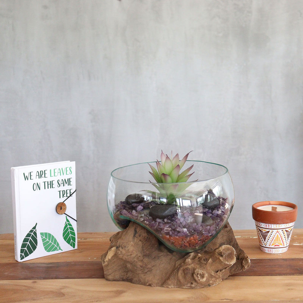 Vetro soffiato su legno - Ciotola grande aperta - Essenze del Bottegaio