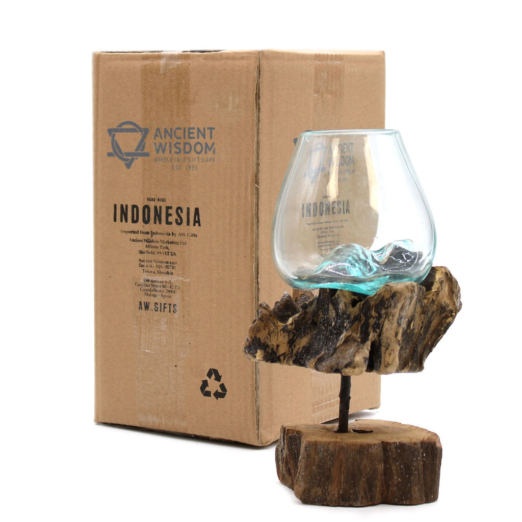 Vetro soffiato su legno con supporto - Ciotola media - Essenze del Bottegaio