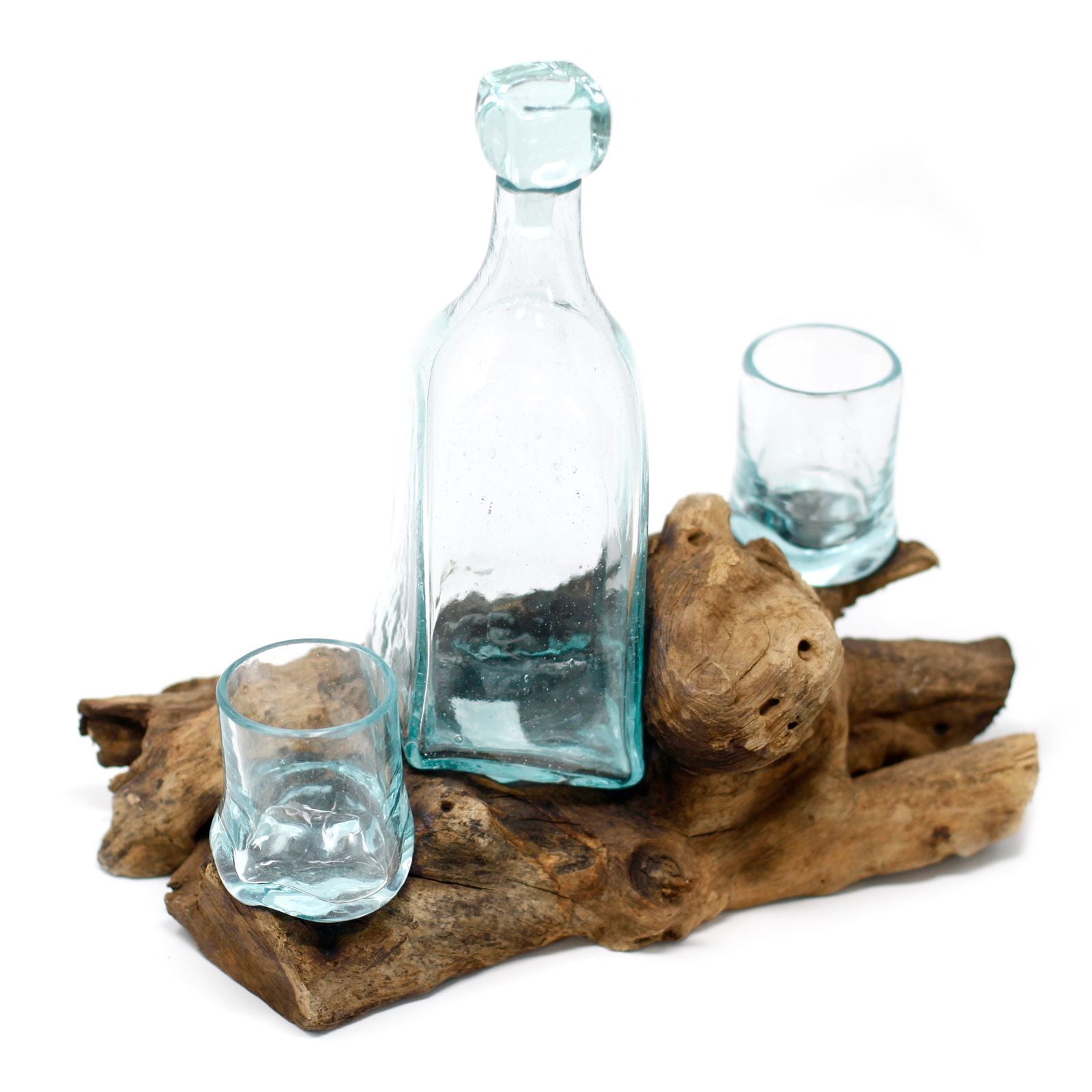 Bicchiere vetro soffiato su legno - Set da whisky - Essenze del Bottegaio