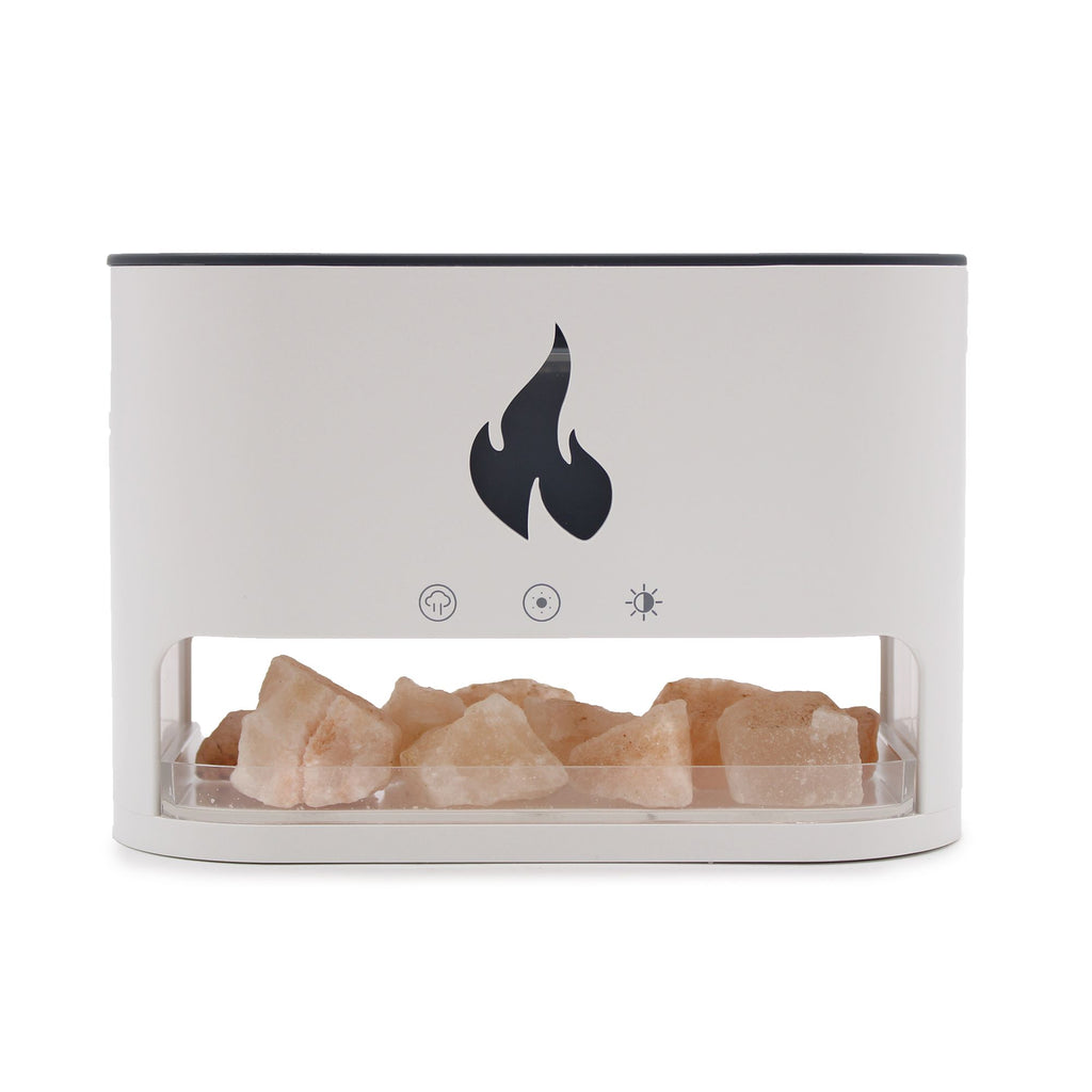 Diffusore di aromi White Blaze - con vasca di sale dell'Himalaya - USB-C - Effetto fiamma (sale incluso) - Essenze del Bottegaio