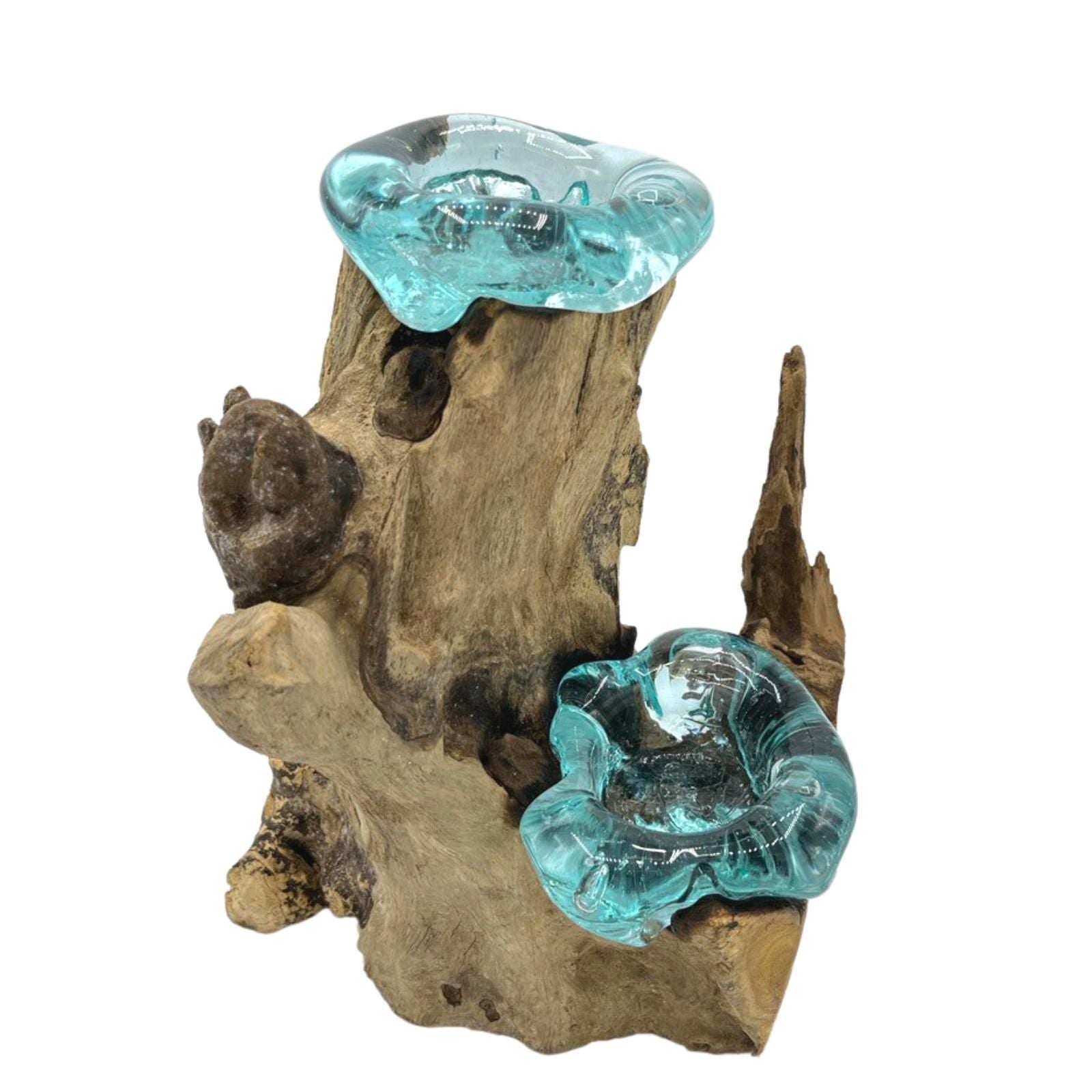 Portacandele doppio in vetro soffiato su legno - Essenze del Bottegaio