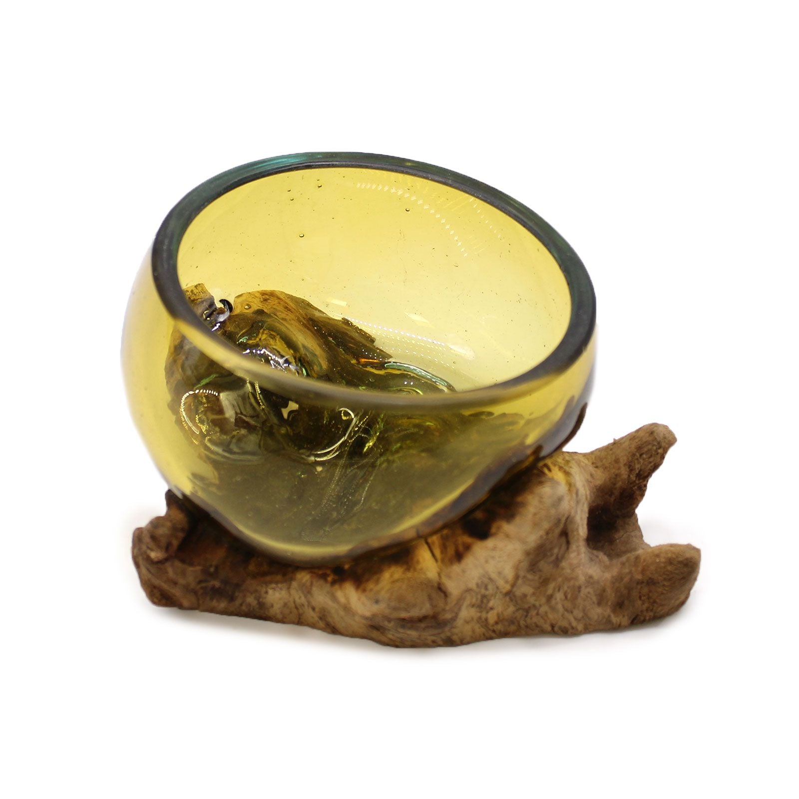 Ciotola in vetro ambrato soffiato su legno - Essenze del Bottegaio