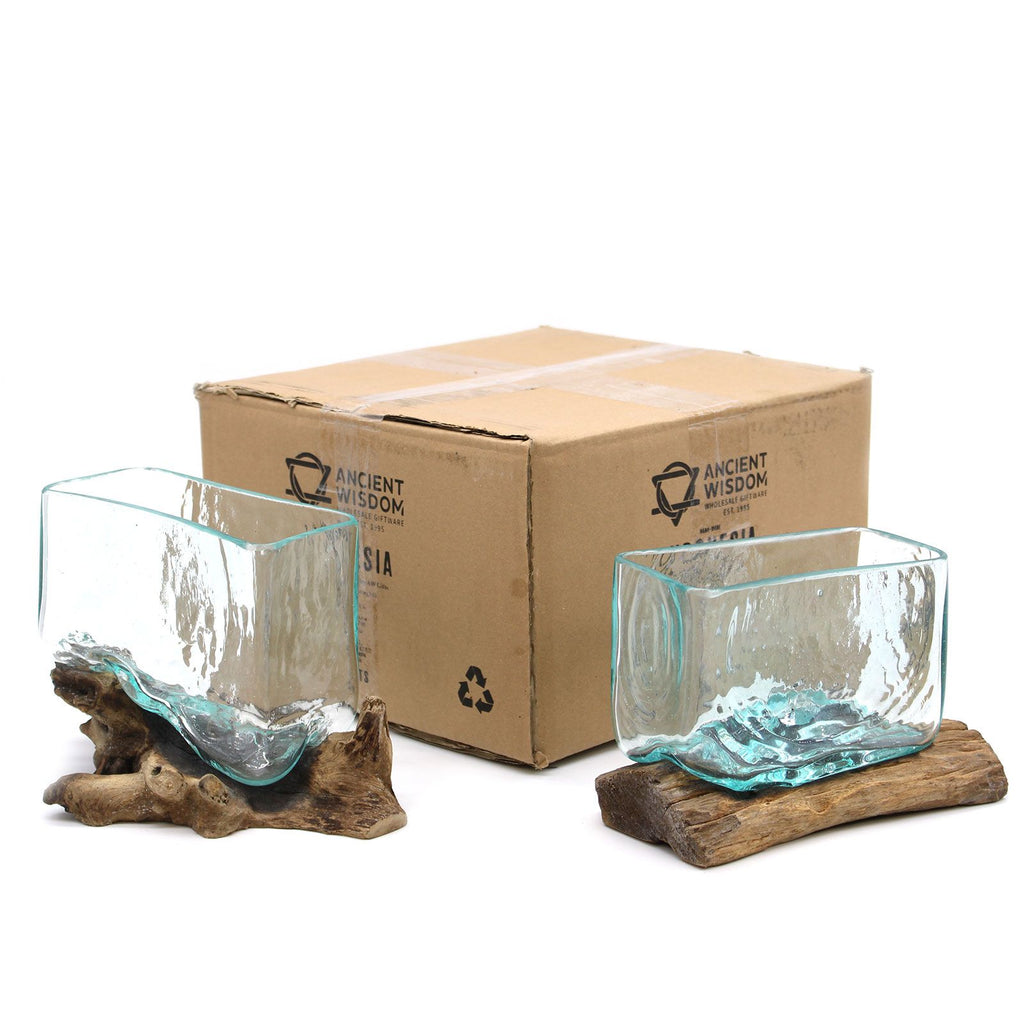 Vasca in vetro soffiato su legno con supporto - Ciotola grande - Essenze del Bottegaio