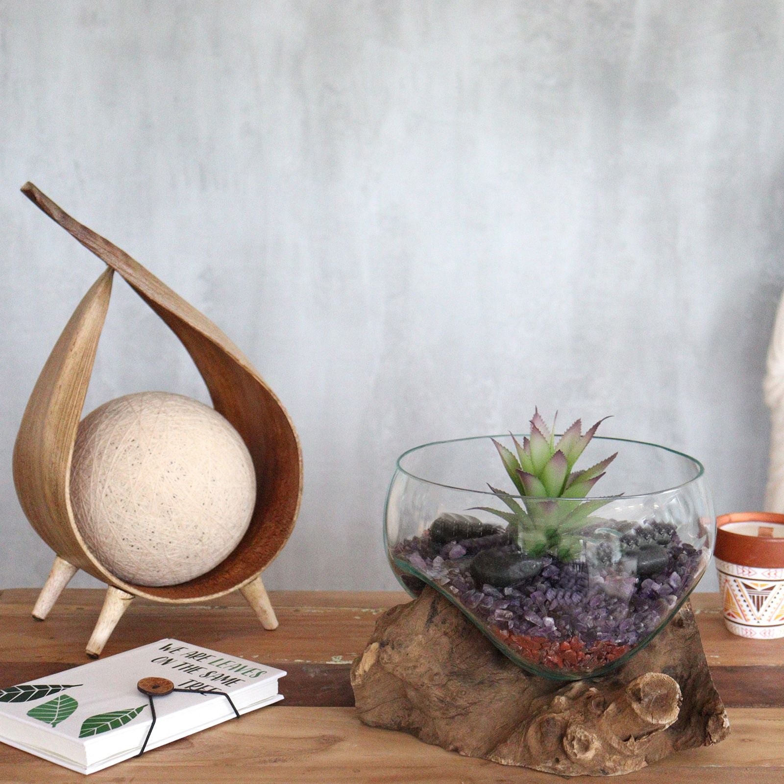 Vetro soffiato su legno - Ciotola grande aperta - Essenze del Bottegaio