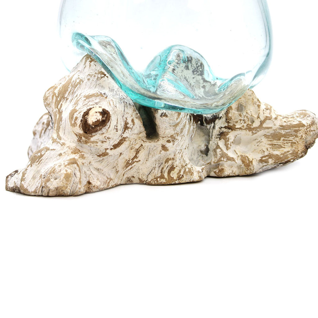 Vetro soffiato su legno imbiancato - Ciotola grande - Essenze del Bottegaio