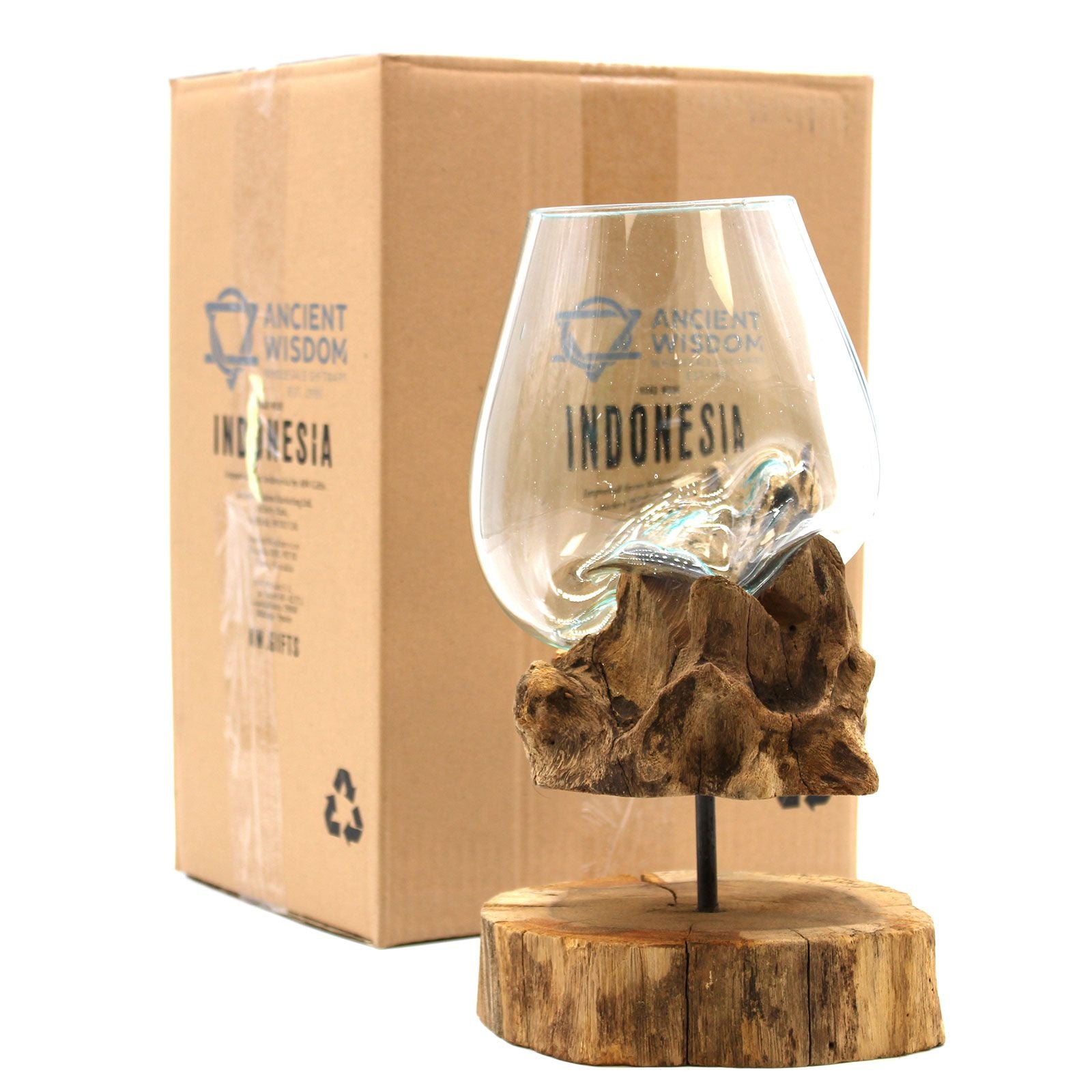 Vetro soffiato su legno con supporto - Ciotola grande - Essenze del Bottegaio