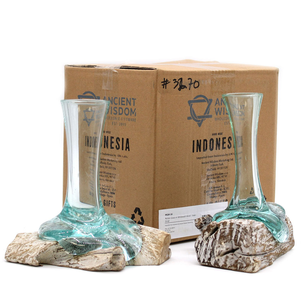 Vetro soffiato su legno imbiancato - Vaso - Piccolo - Essenze del Bottegaio