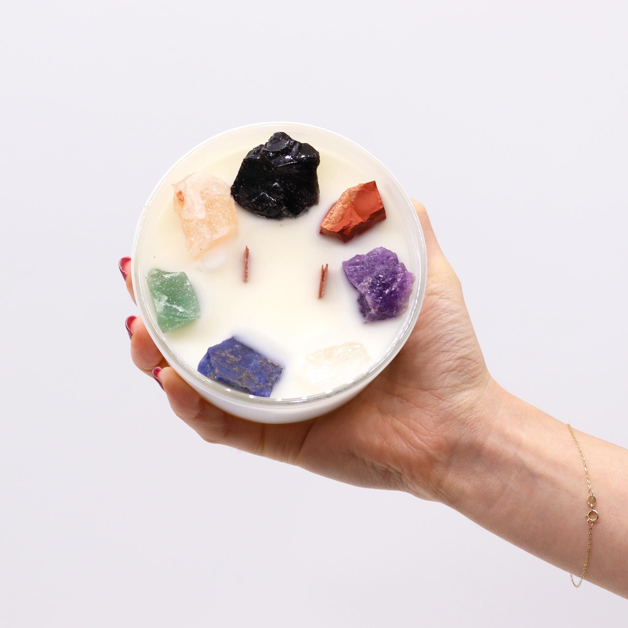 Candela Cristallo Chakra Grande - Sette Chakra - Essenze del Bottegaio