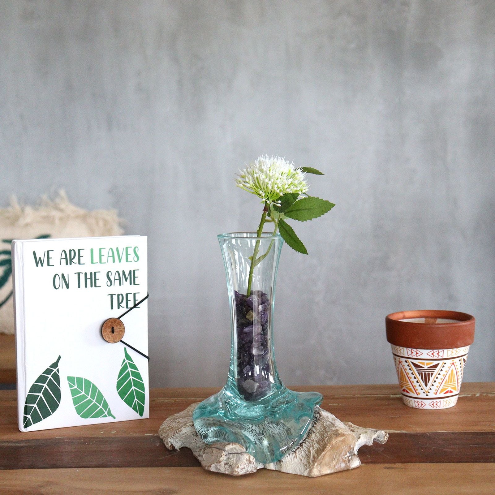 Vetro soffiato su legno imbiancato - Vaso - Piccolo - Essenze del Bottegaio