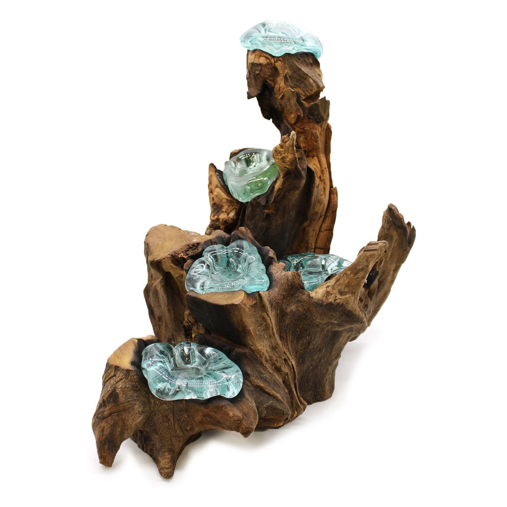 Portacandele in vetro soffiato a cinque candele su legno - Essenze del Bottegaio