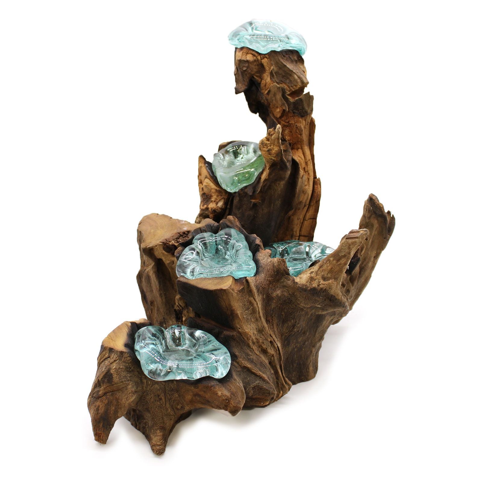 Portacandele in vetro soffiato a cinque candele su legno - Essenze del Bottegaio