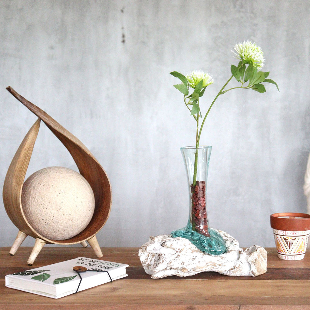 Vetro soffiato su legno imbiancato - Vaso - Piccolo - Essenze del Bottegaio