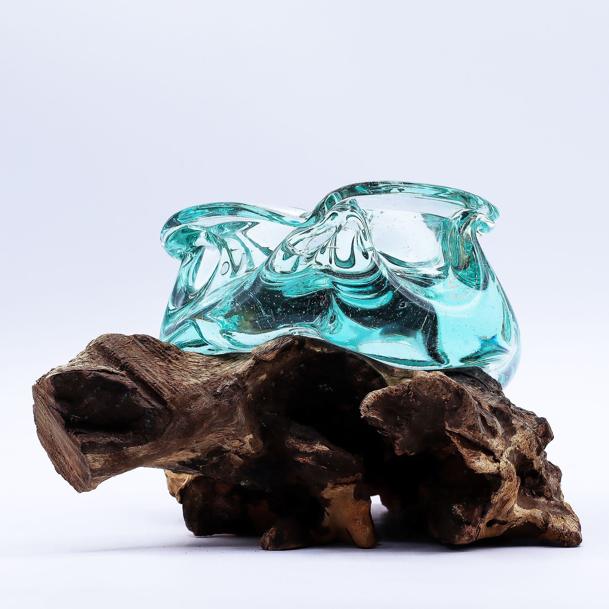 Posacenere/portacandele in vetro soffiato massiccio su legno 23 cm - Essenze del Bottegaio