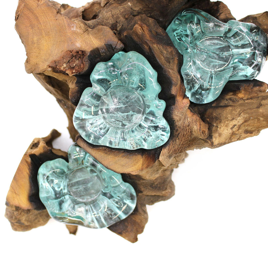 Portacandele in vetro soffiato a cinque candele su legno - Essenze del Bottegaio