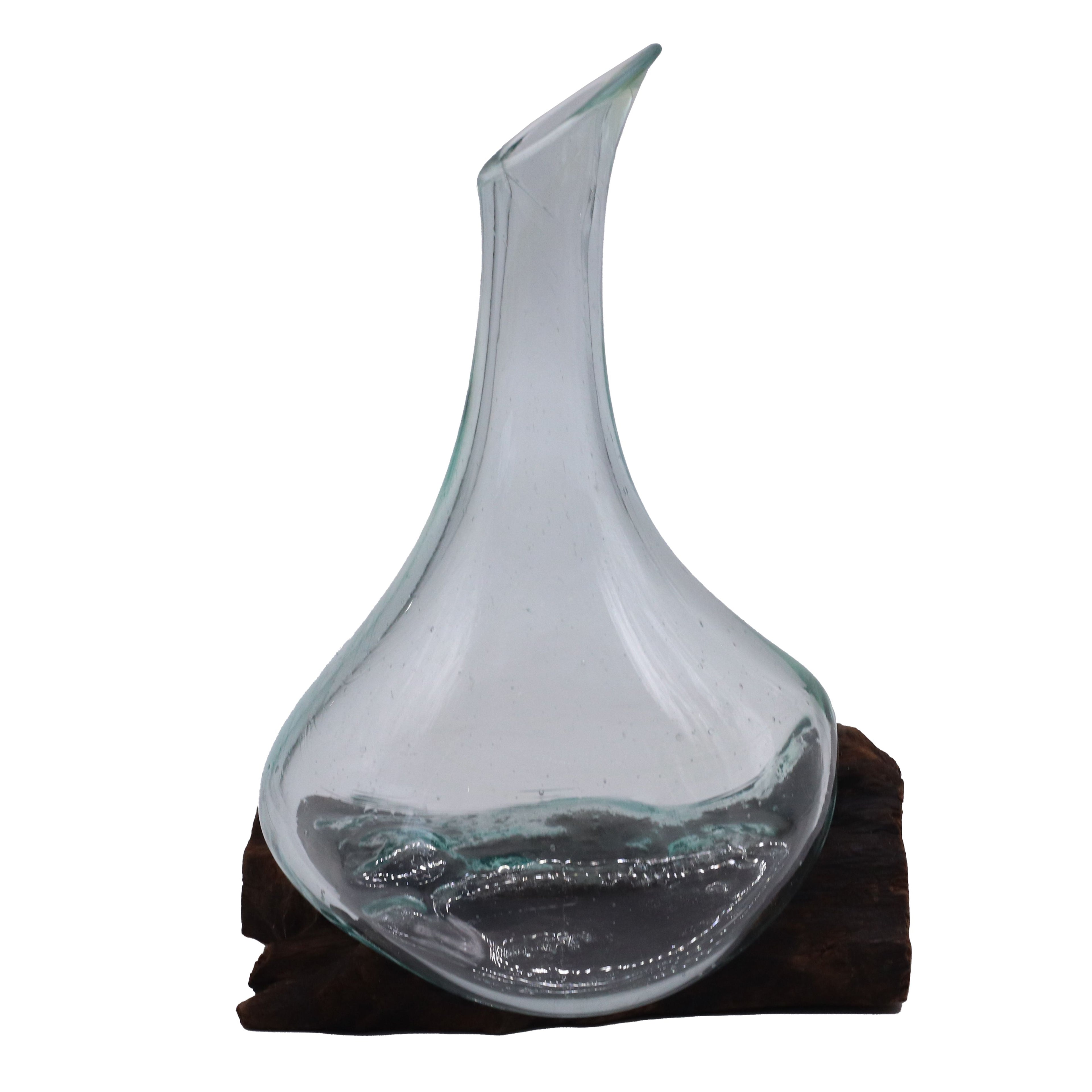 Mini decanter in vetro soffiato su legno 20 cm - Essenze del Bottegaio