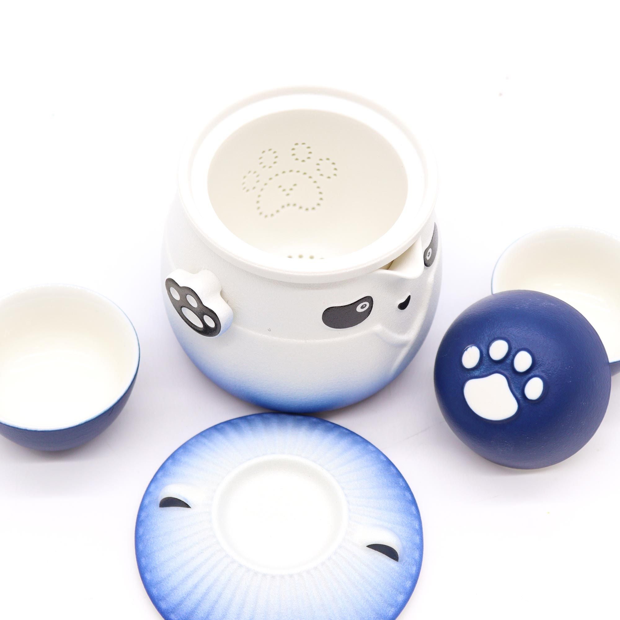 Teiera & 3 Tazze - Panda - Blu - Essenze del Bottegaio