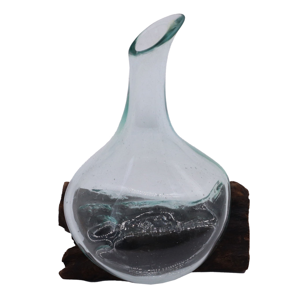 Mini decanter in vetro soffiato su legno 20 cm - Essenze del Bottegaio