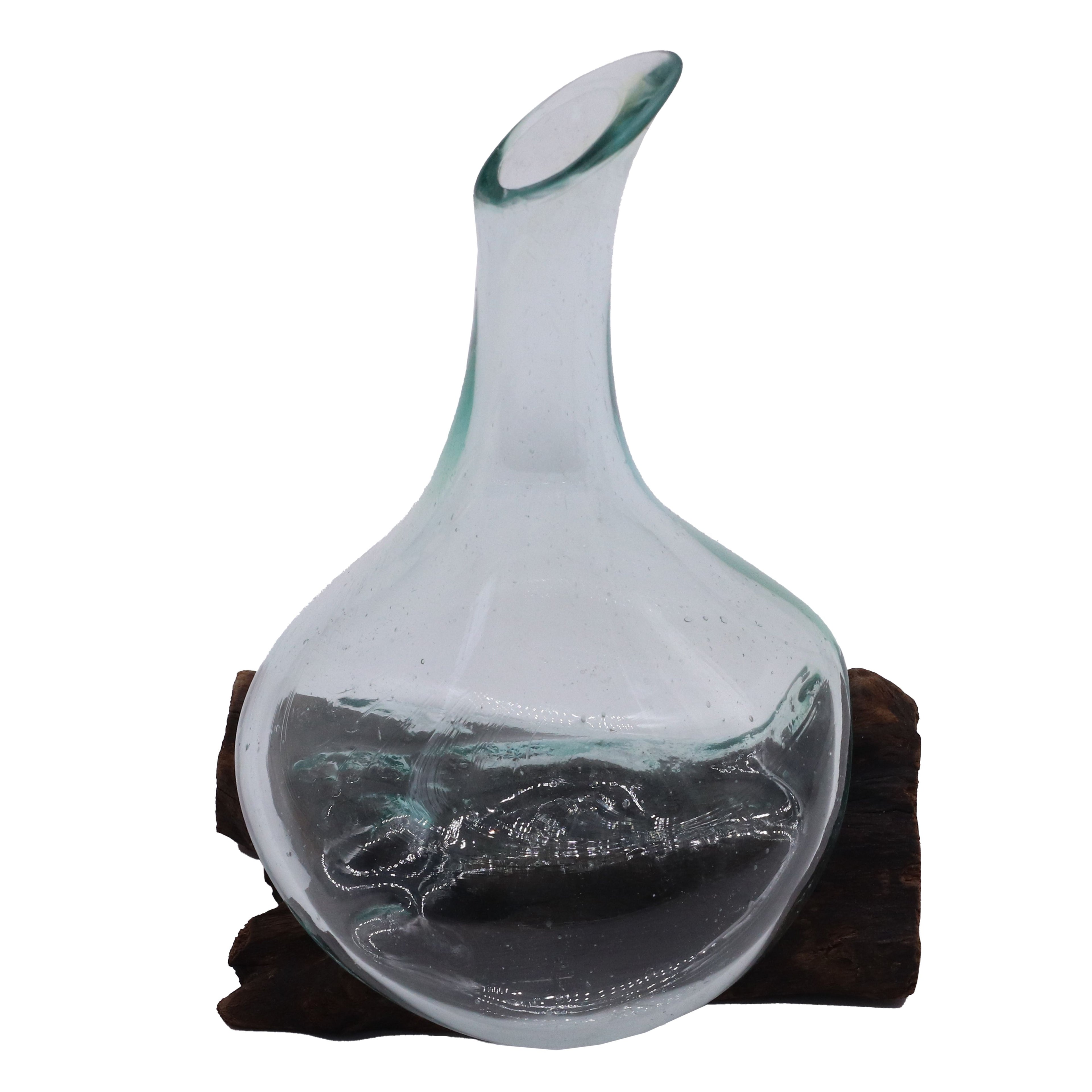 Mini decanter in vetro soffiato su legno 20 cm - Essenze del Bottegaio