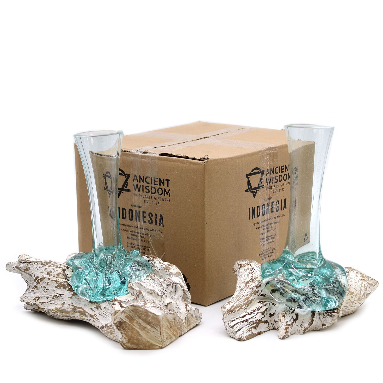 Vetro soffiato su legno imbiancato - Vaso - Medio - Essenze del Bottegaio