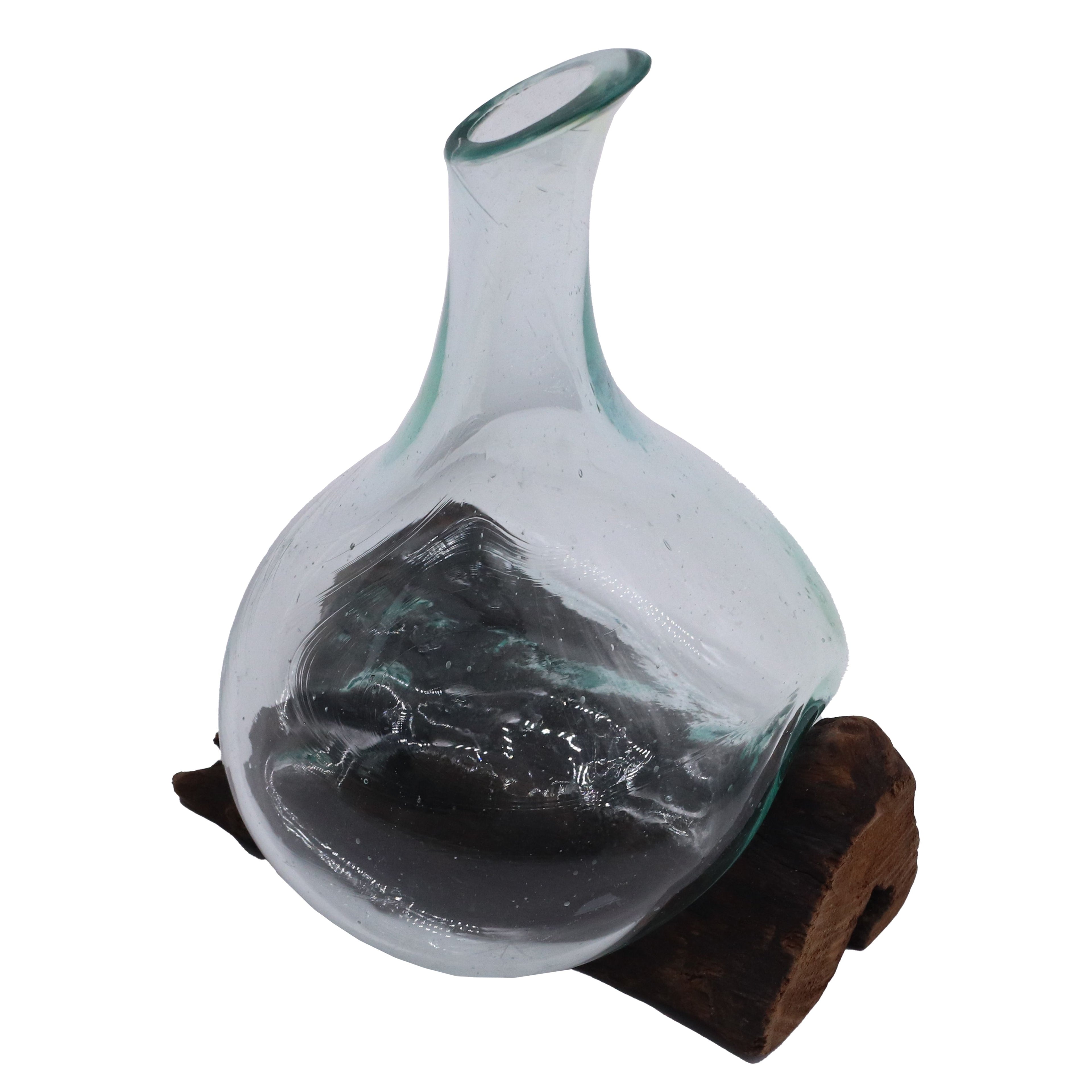 Mini decanter in vetro soffiato su legno 20 cm - Essenze del Bottegaio