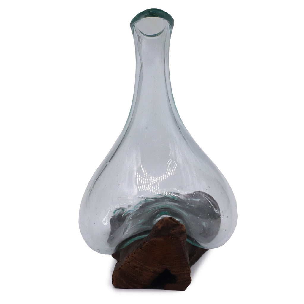 Mini decanter in vetro soffiato su legno 20 cm - Essenze del Bottegaio
