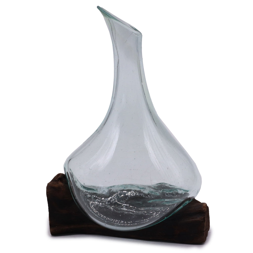 Mini decanter in vetro soffiato su legno 20 cm - Essenze del Bottegaio