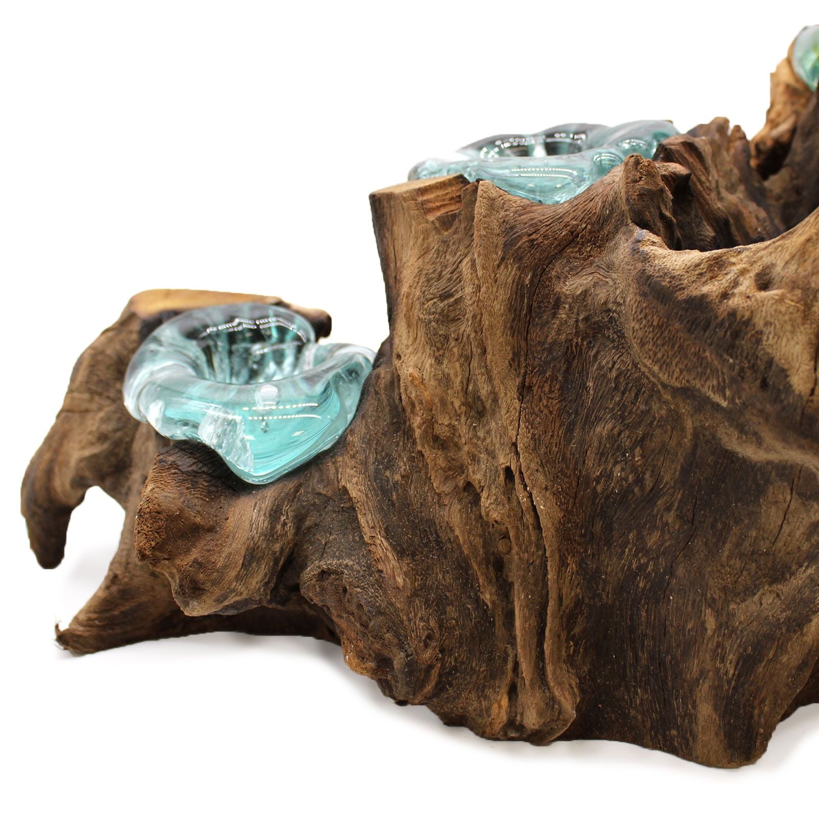 Portacandele in vetro soffiato a cinque candele su legno - Essenze del Bottegaio