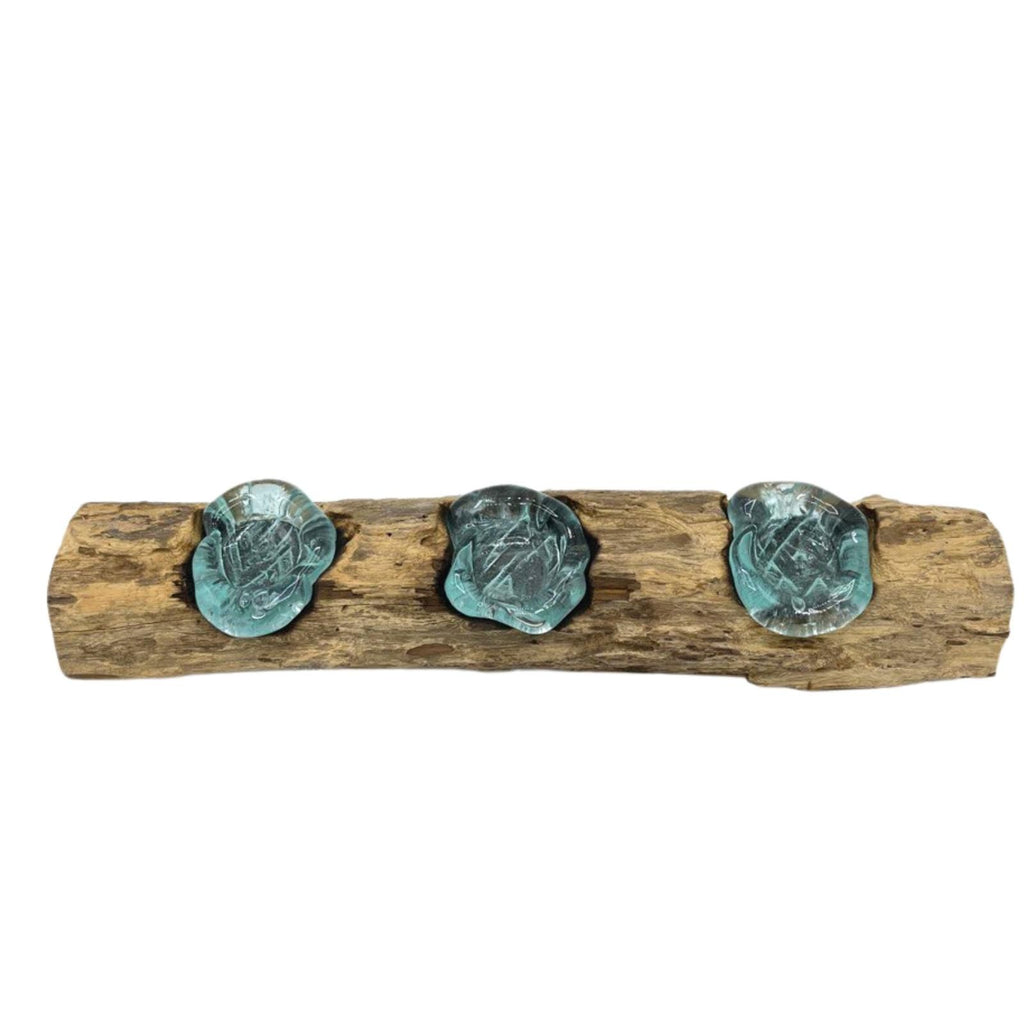 Portacandele triplo piatto in vetro soffiato su legno - Essenze del Bottegaio