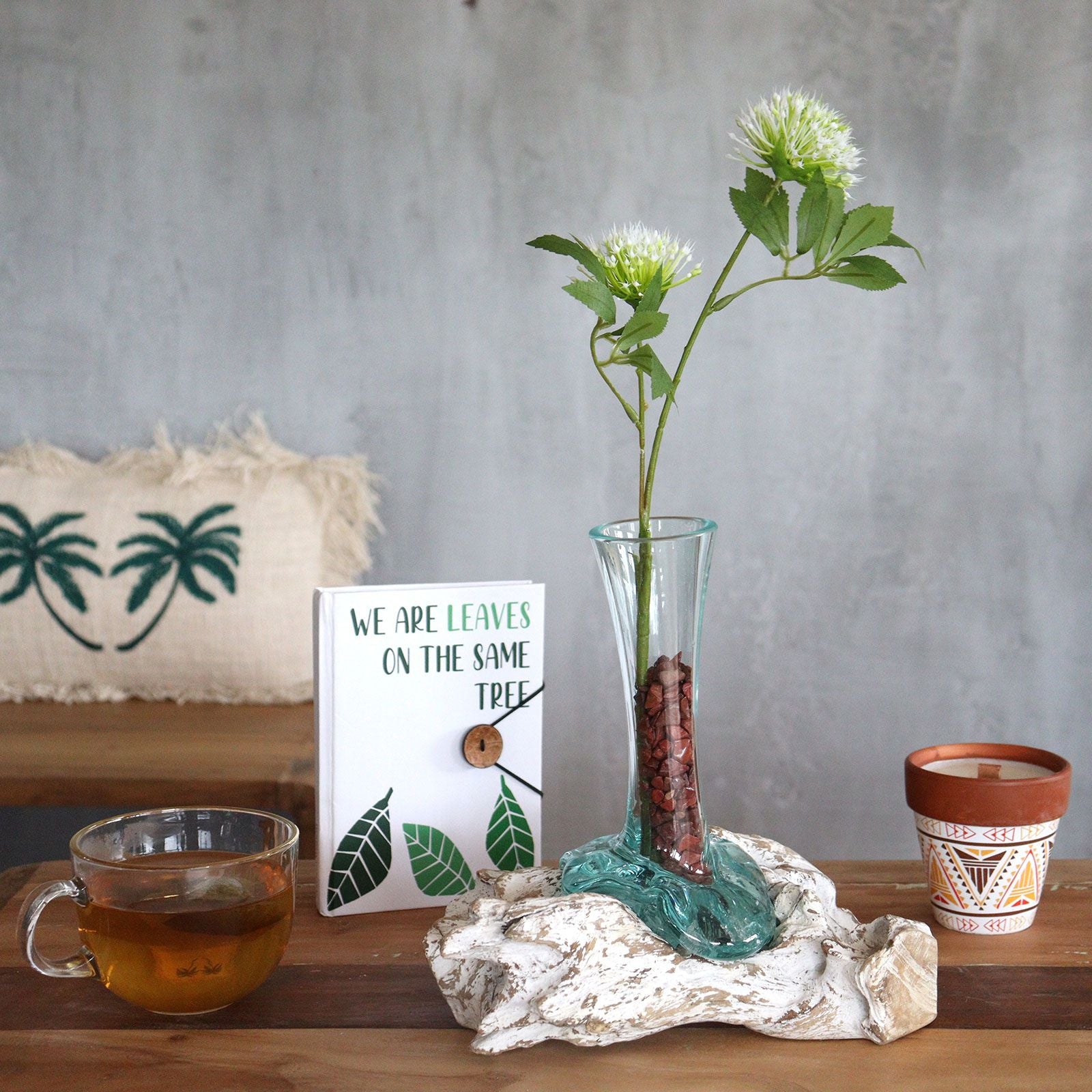 Vetro soffiato su legno imbiancato - Vaso - Medio - Essenze del Bottegaio