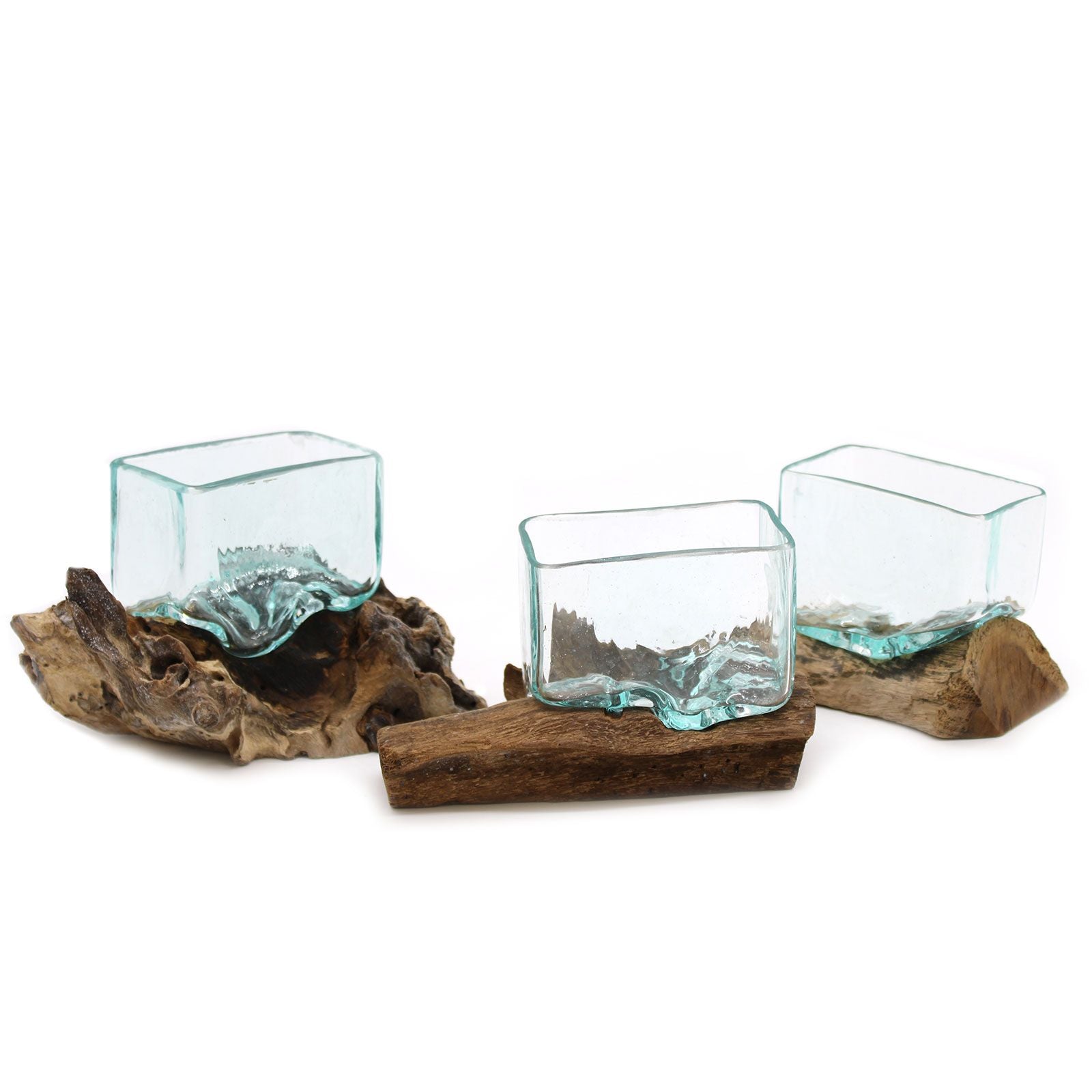 Vasca in vetro soffiato su legno con supporto - Ciotola piccola - Essenze del Bottegaio