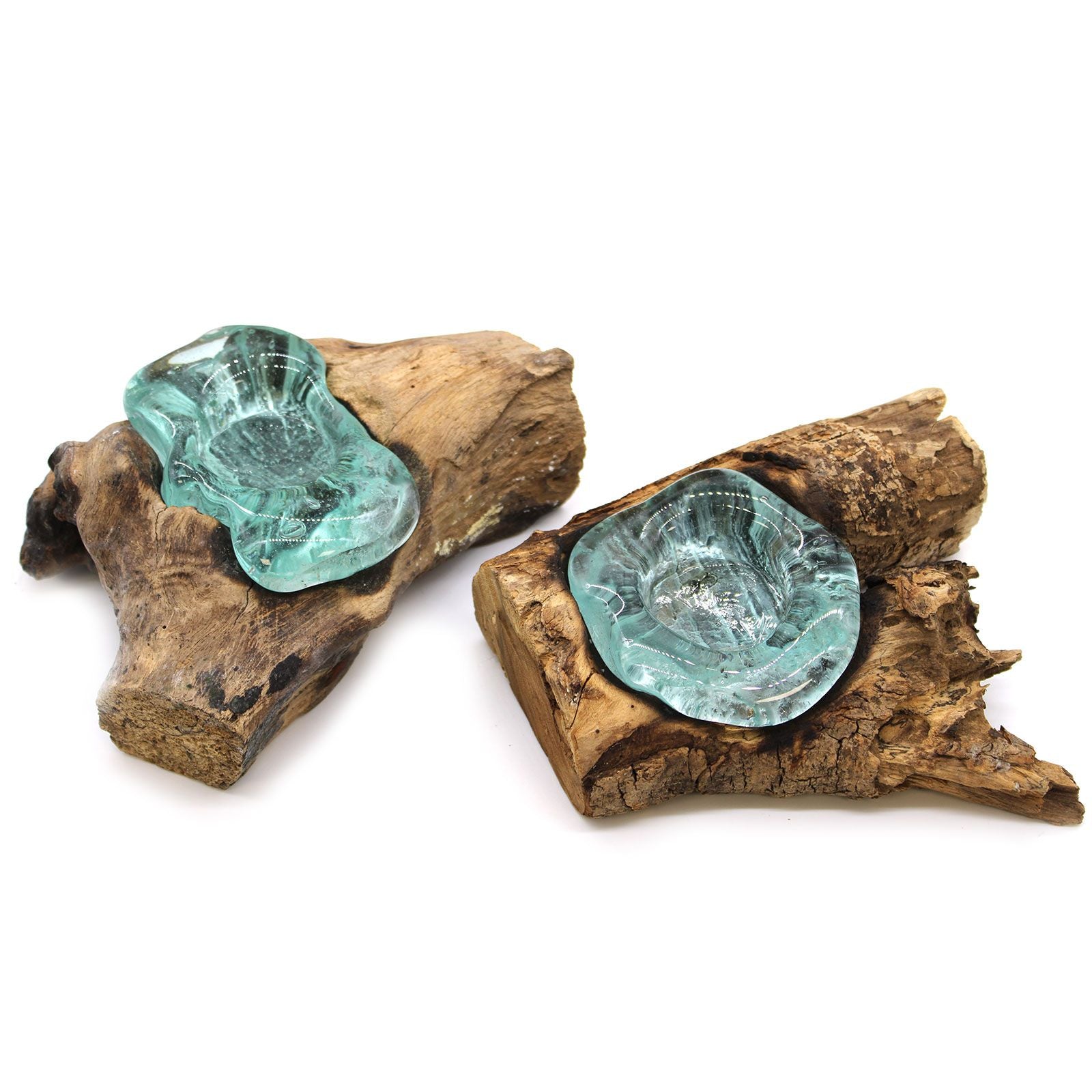 Portacandele in vetro soffiato su legno - Essenze del Bottegaio