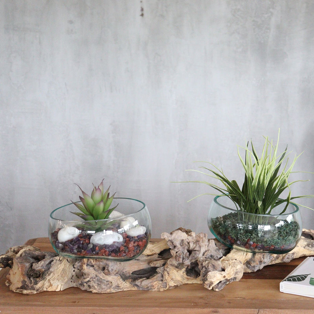 Vetro soffiato su legno con supporto doppio XLarge - 70 cm - Essenze del Bottegaio