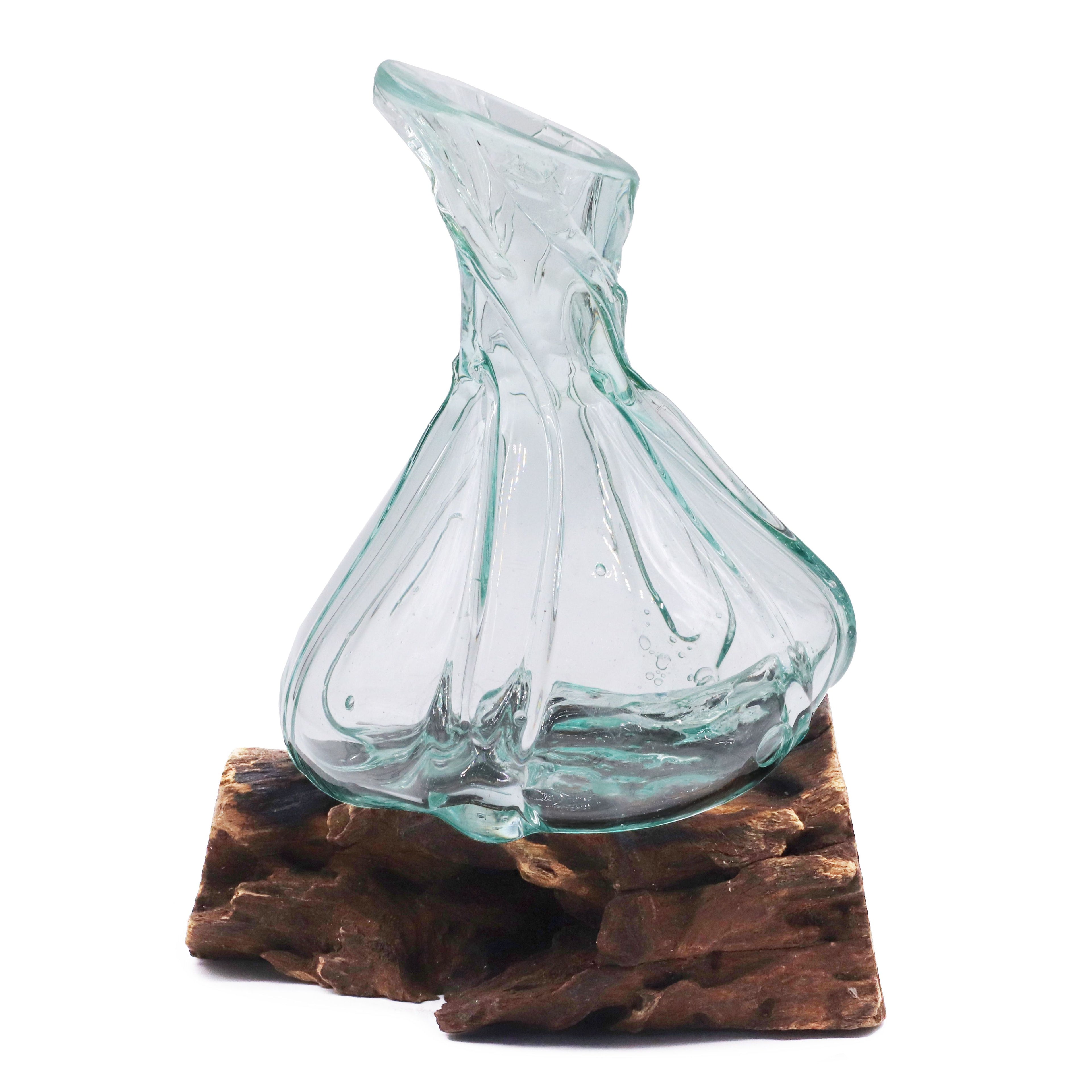 Mini decanter in vetro soffiato su legno da 24 cm - Essenze del Bottegaio