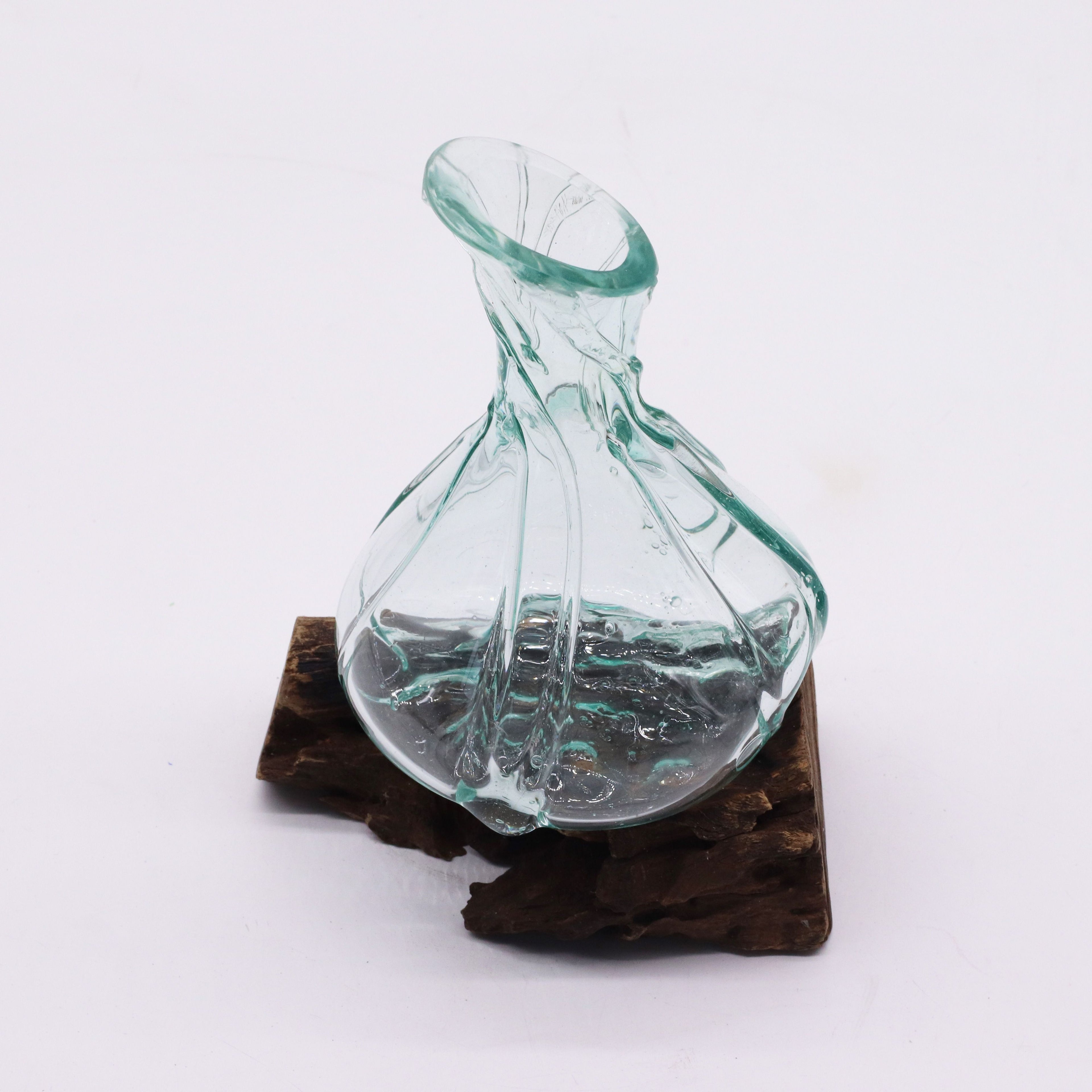 Mini decanter in vetro soffiato su legno da 24 cm - Essenze del Bottegaio