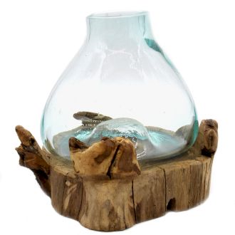 Acquario grande in vetro soffiato su legno - 32 cm - Essenze del Bottegaio