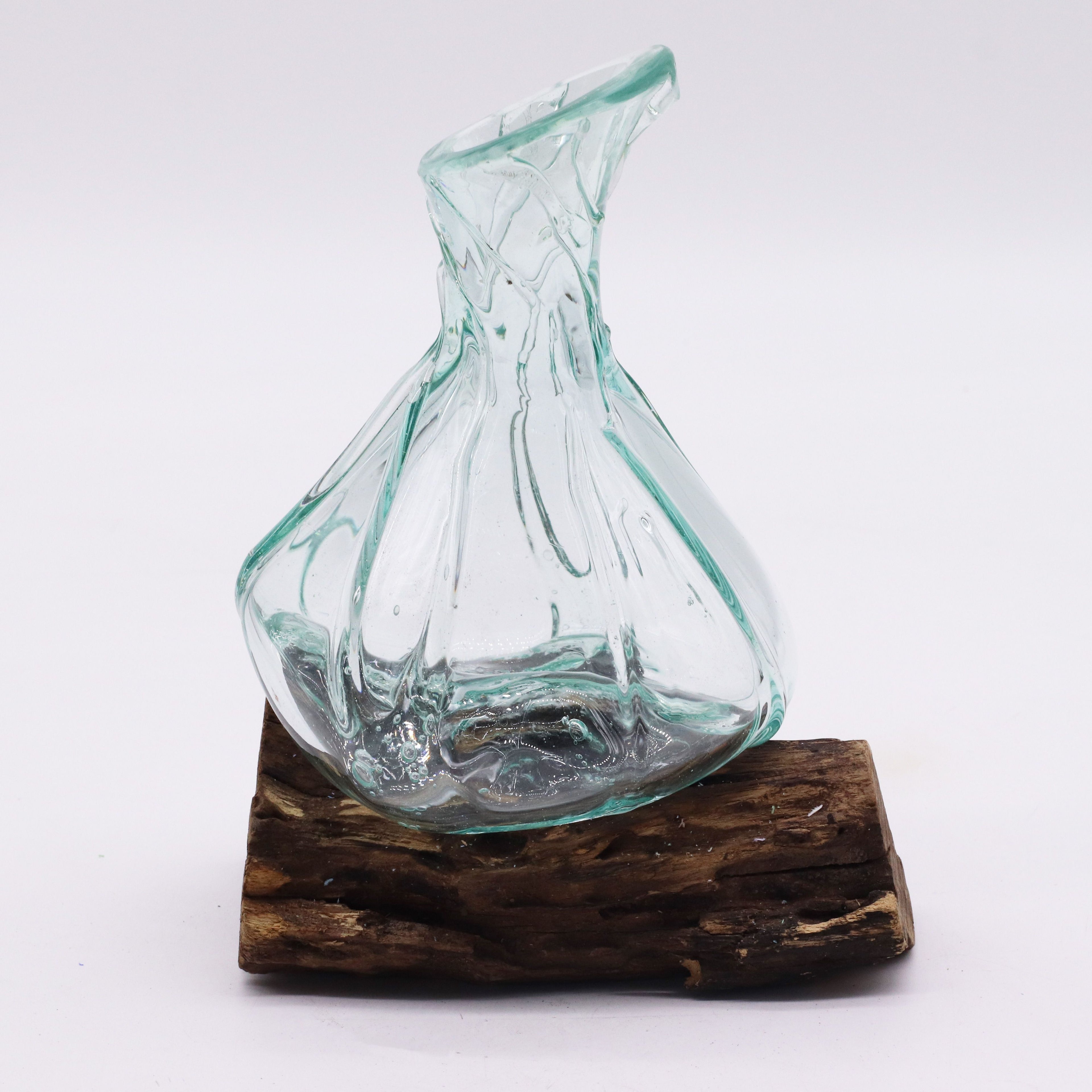 Mini decanter in vetro soffiato su legno da 24 cm - Essenze del Bottegaio