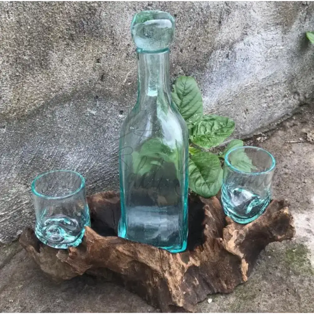 Bicchiere vetro soffiato su legno - Set da whisky - Molten Glass on Wood