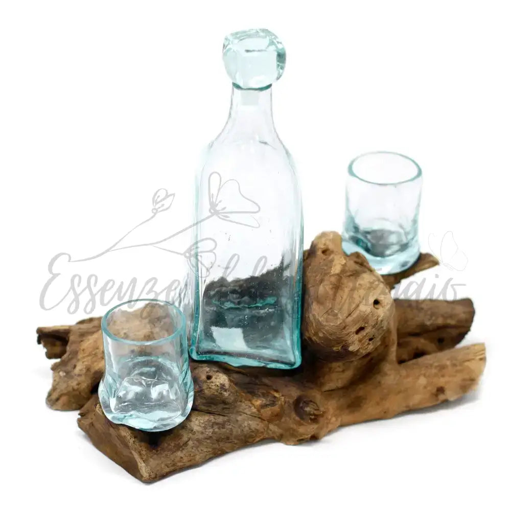 Bicchiere vetro soffiato su legno - Set da whisky - Molten Glass on Wood