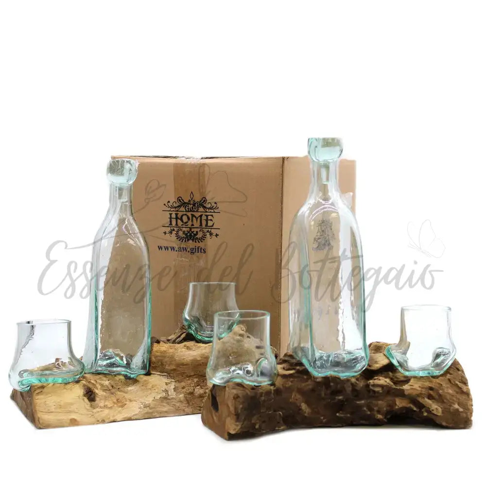 Bicchiere vetro soffiato su legno - Set da whisky - Molten Glass on Wood