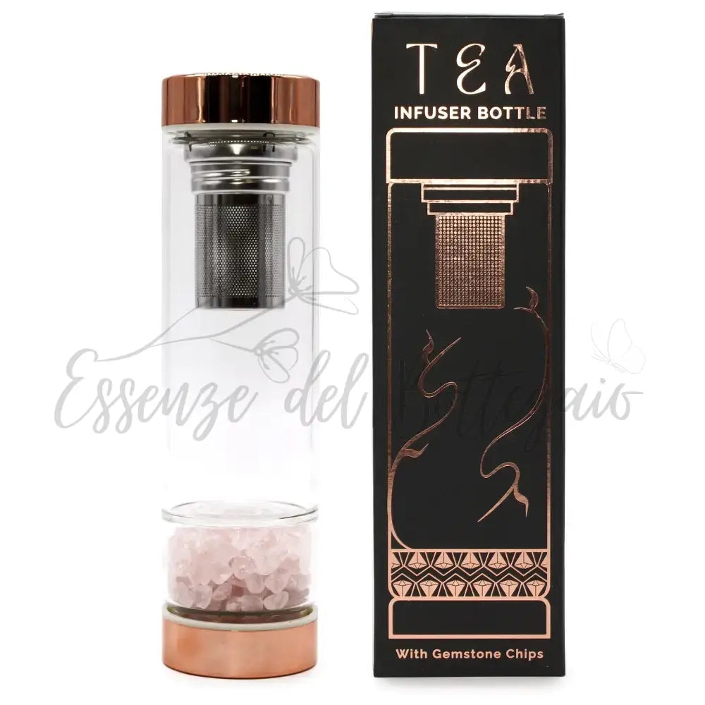 Borraccia in Vetro con Infusore per i Tè - Quarzo Rosa - Crystal Glass Tea Infuser Bottle