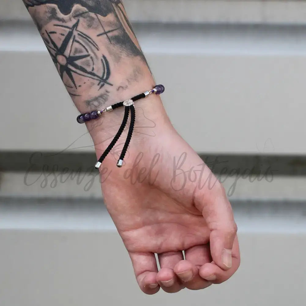 Braccialetto Carbone con Terminali Placcati Argento 925 - Gemstones String Bracelets