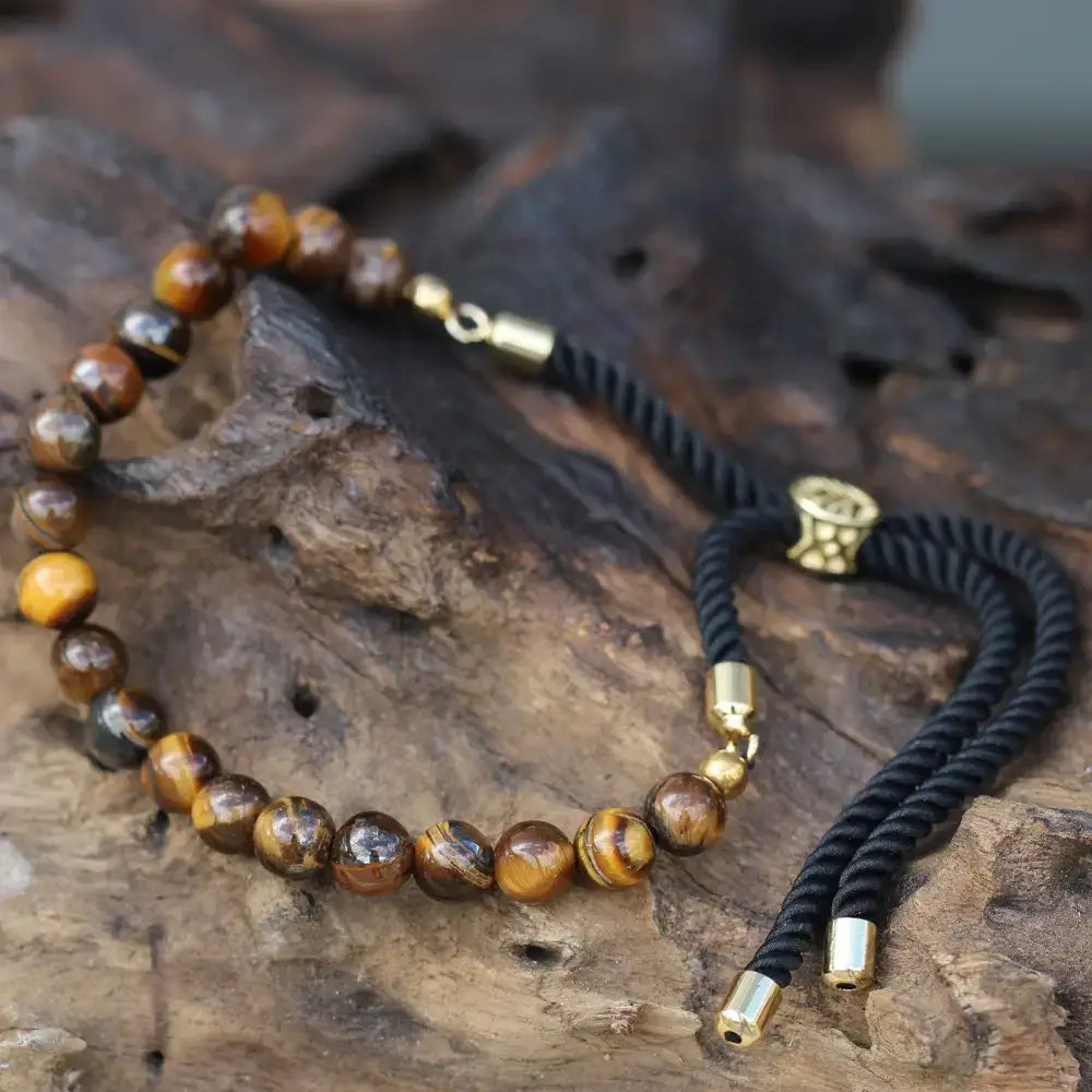 Braccialetto Nero con Terminali Placcati Oro 18k - Occhio - Gemstones String Bracelets
