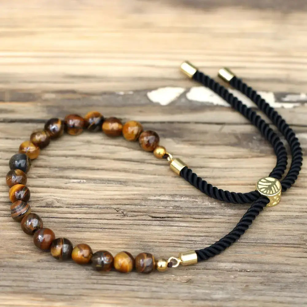 Braccialetto Nero con Terminali Placcati Oro 18k - Occhio - Gemstones String Bracelets